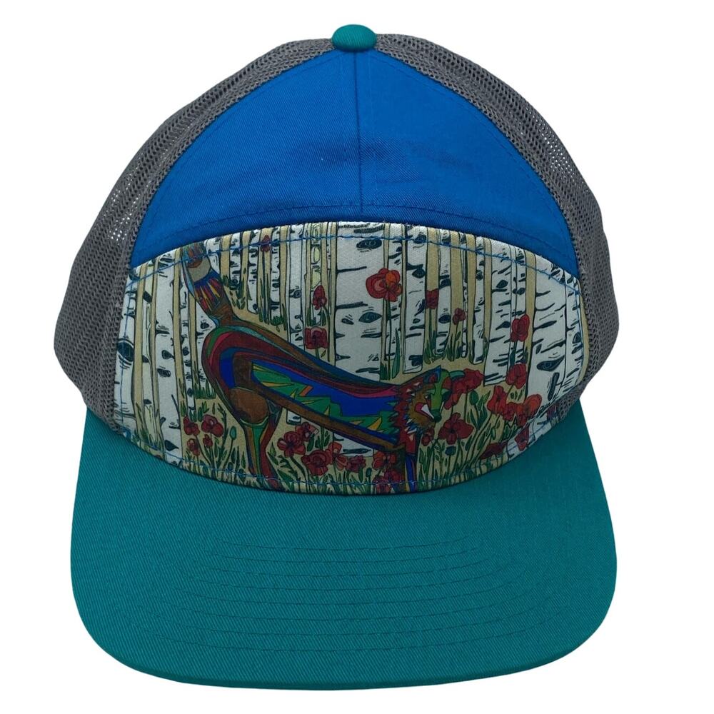 Katherine Homes RED FOX AND POPPIES‎ 7PANEL HAT |TEAL | ROYAL I GREY